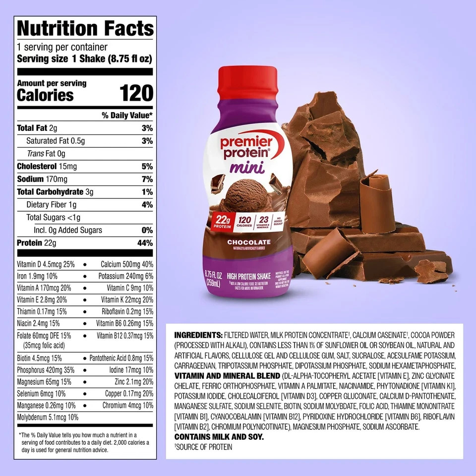 Premier Protein Mini Protein Shakes, Chocolate, 8.75 fl. oz., 12 pk.