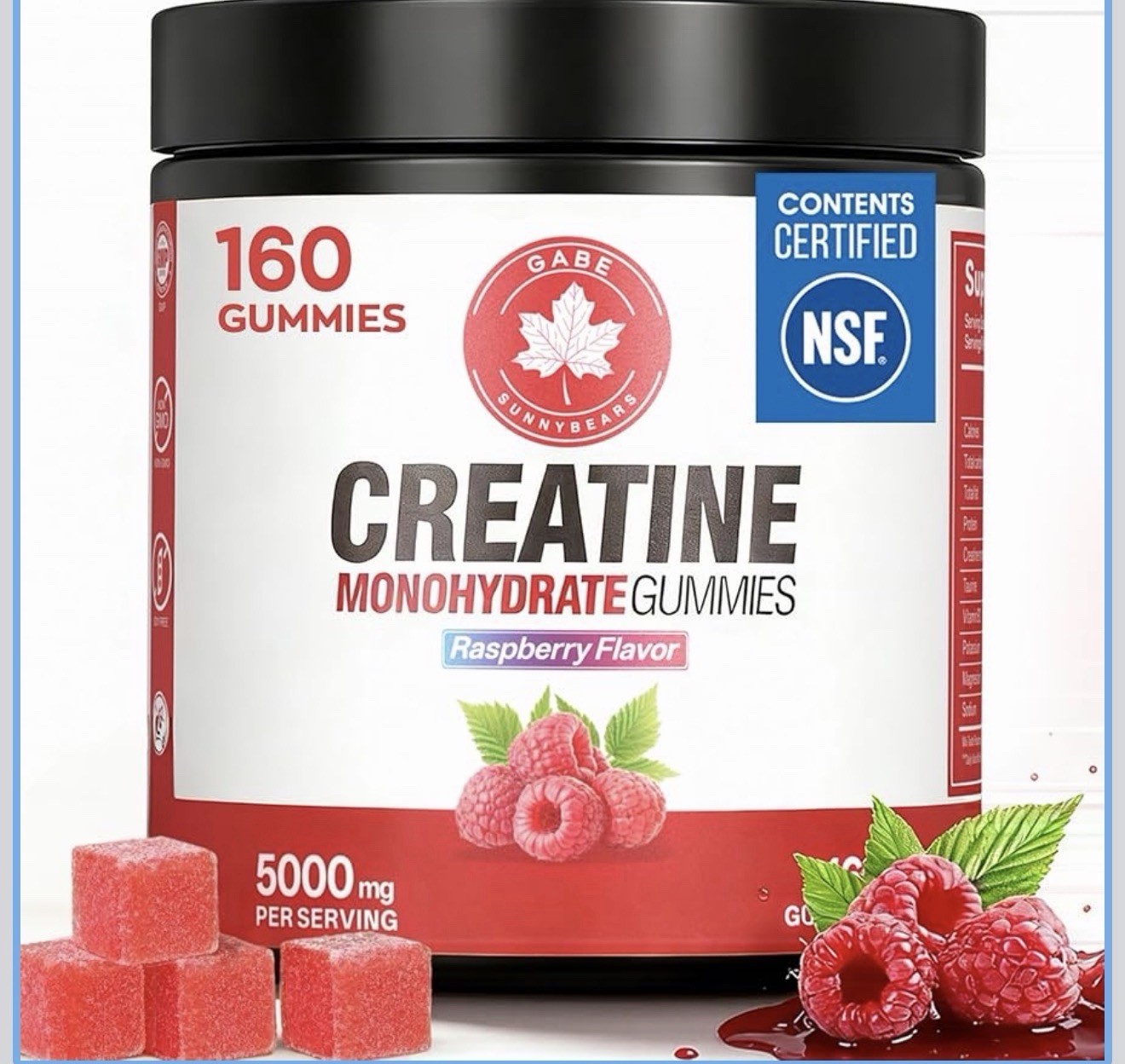 Gabe Sunnybears Creatine Monohydrate Gummies 5000mg 160 Raspberry Taurine