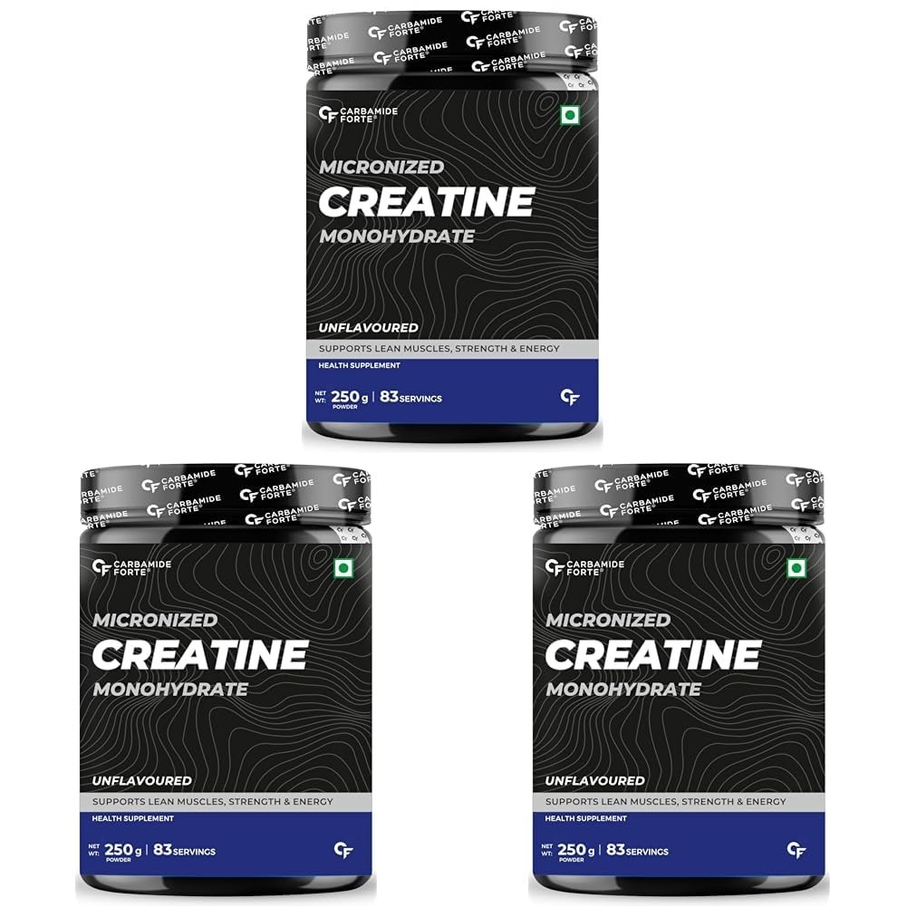 Creatine Mono Hydrate Powder | 250gm Unflavoured 80 Servings (Pack of 3)