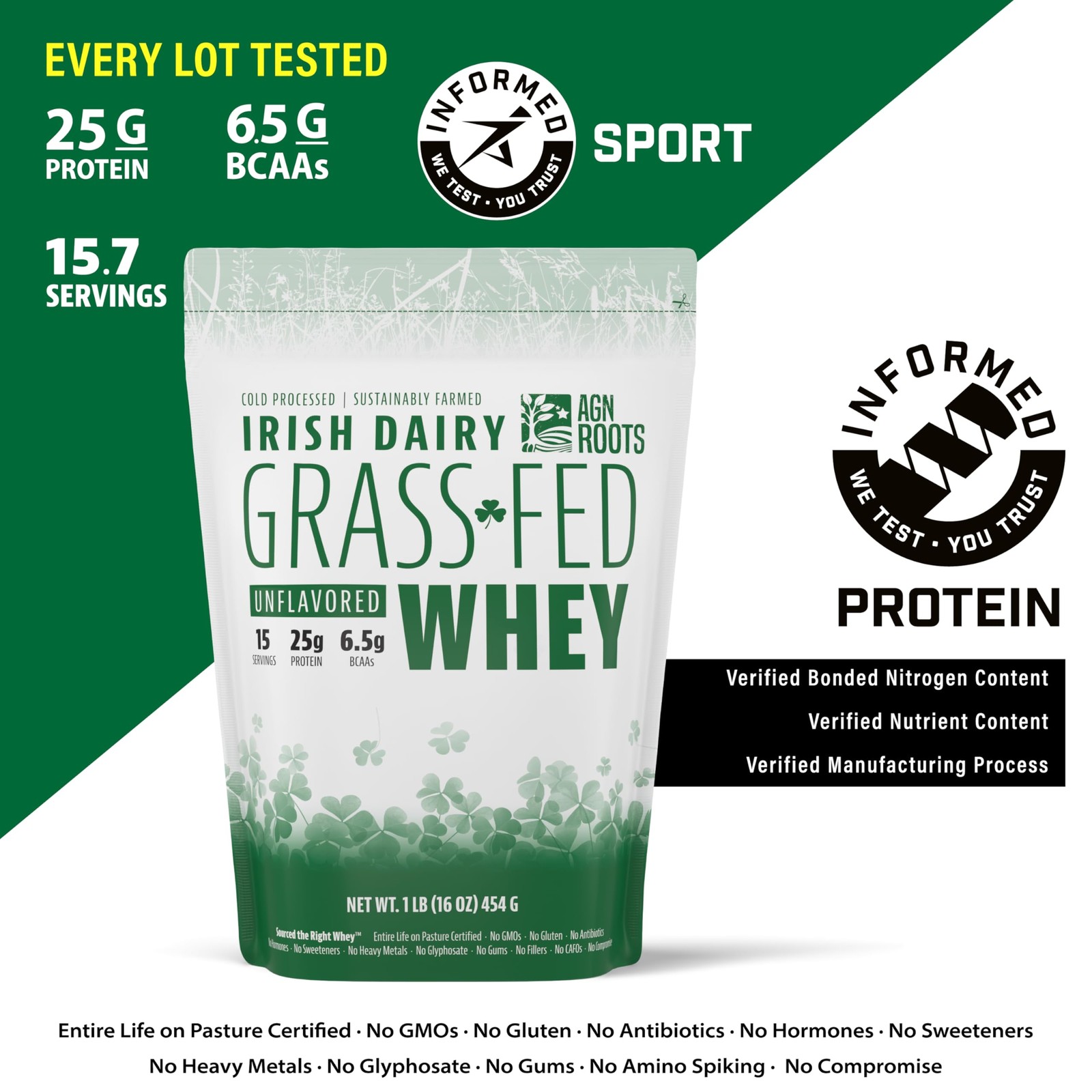 AGN Roots Grass Fed Whey Protein Isolate Unflavored Unsweetened 1 lb
