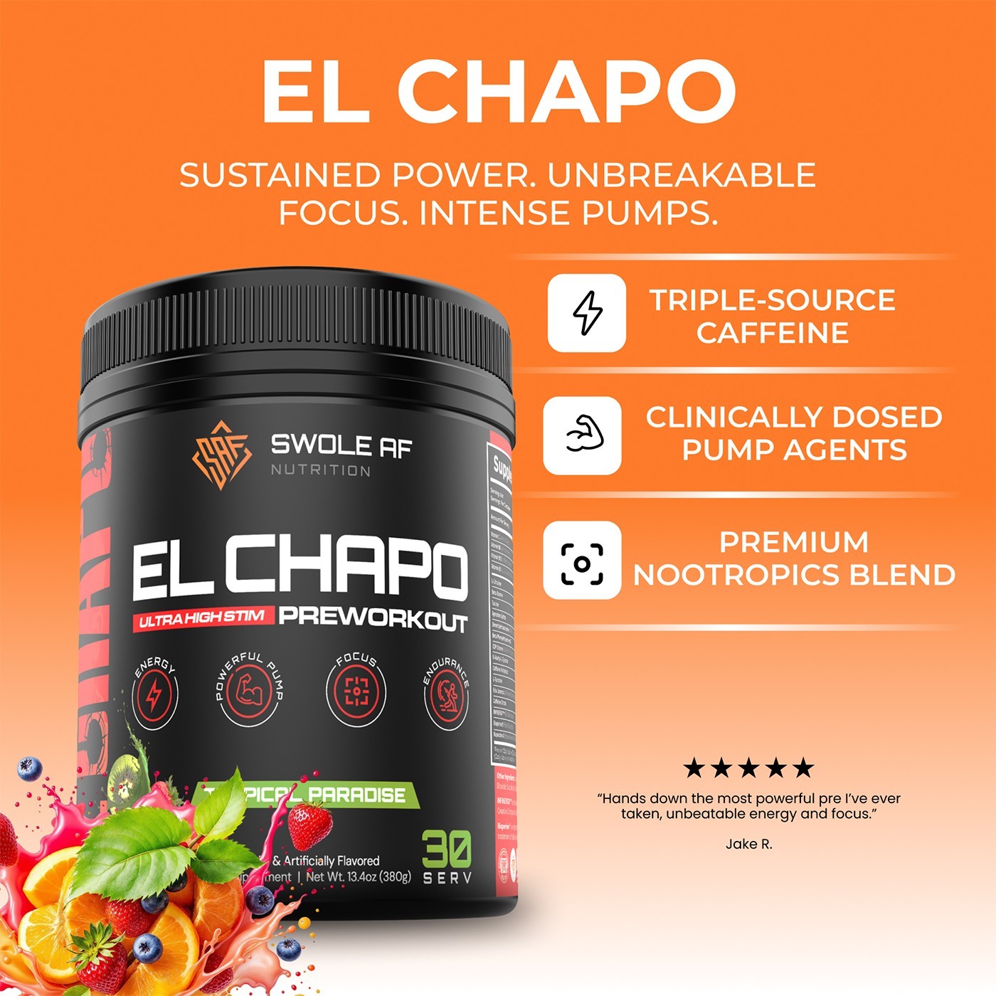 Swole AF El Chapo Ultra High Stim Hardcore Pre-Workout 4 Flavors New