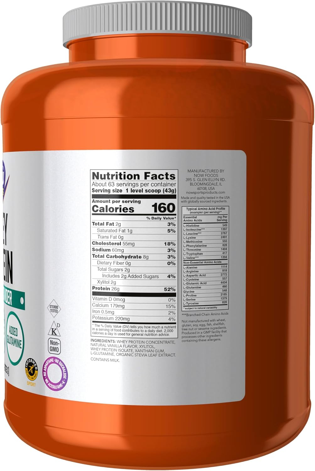 NOW Sports Nutrition, Whey Protein, 26 G with Bcaas, Creamy Vanilla Powder