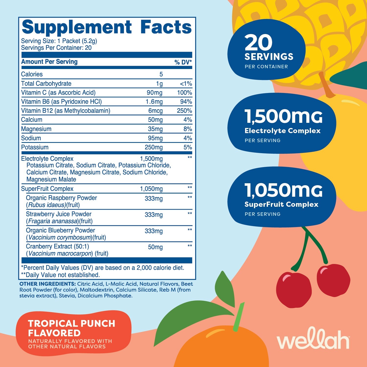 Wellah Splish Splash Hydration (Tropical Punch ) 20 Stick Packs – Electrolytes
