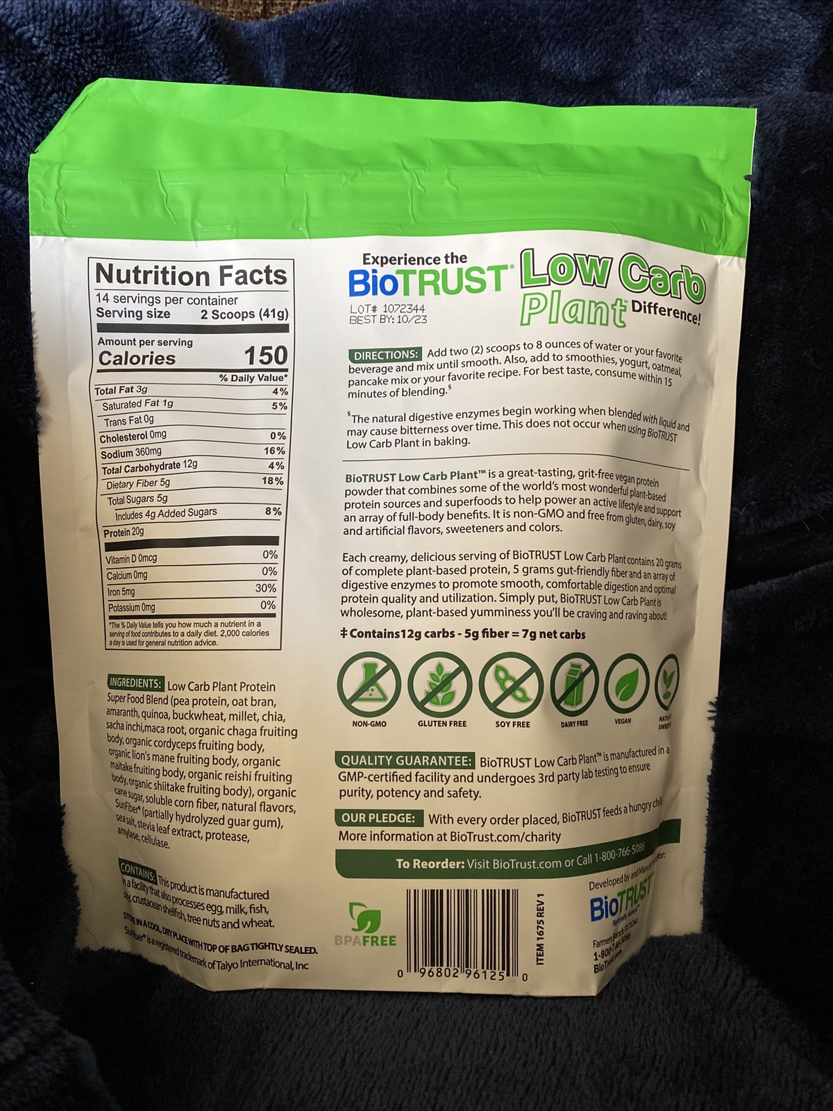 BioTRUST Low Carb Plant Protein Superfoods Vanilla Caramel 1.25lb Exp:10/23 NEW!