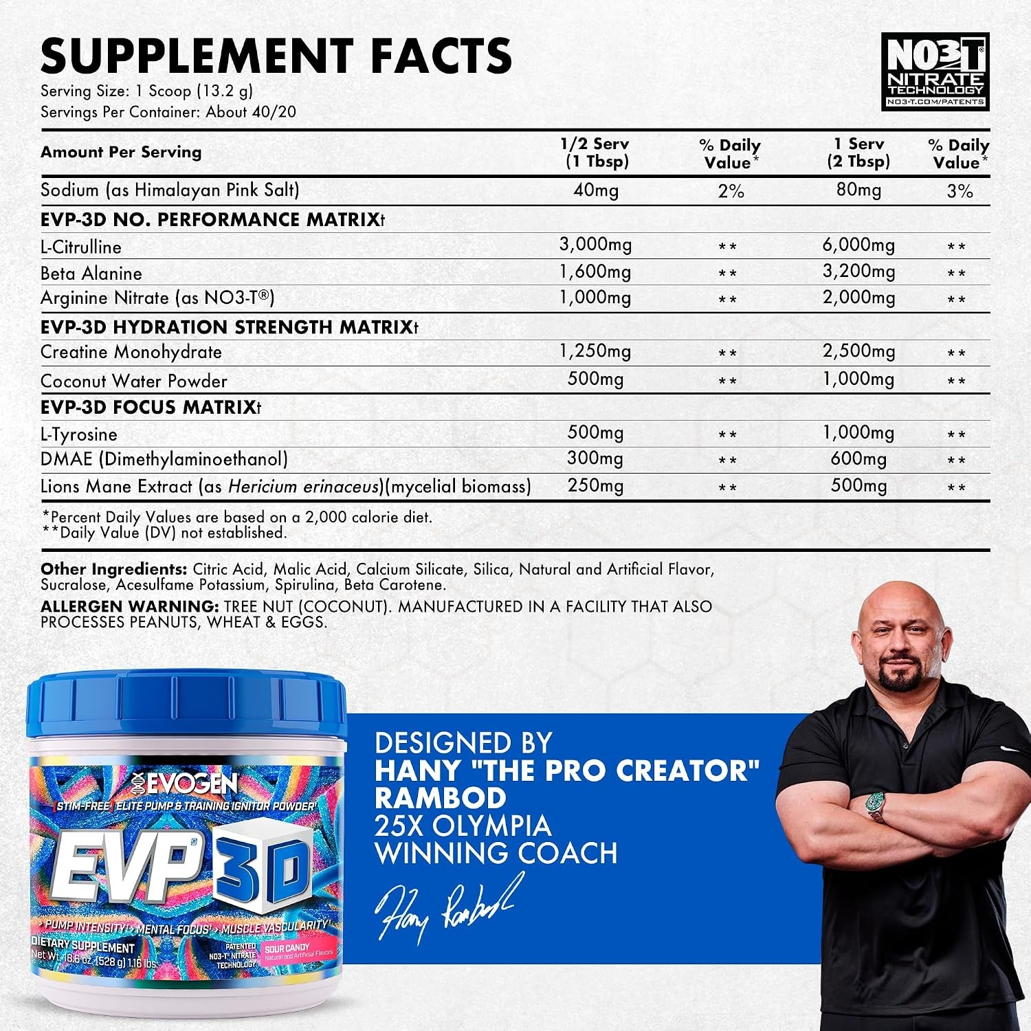 Evogen EVP 3D Stim Free Pre Workout 40 Servings Sour Candy Beta Alanine