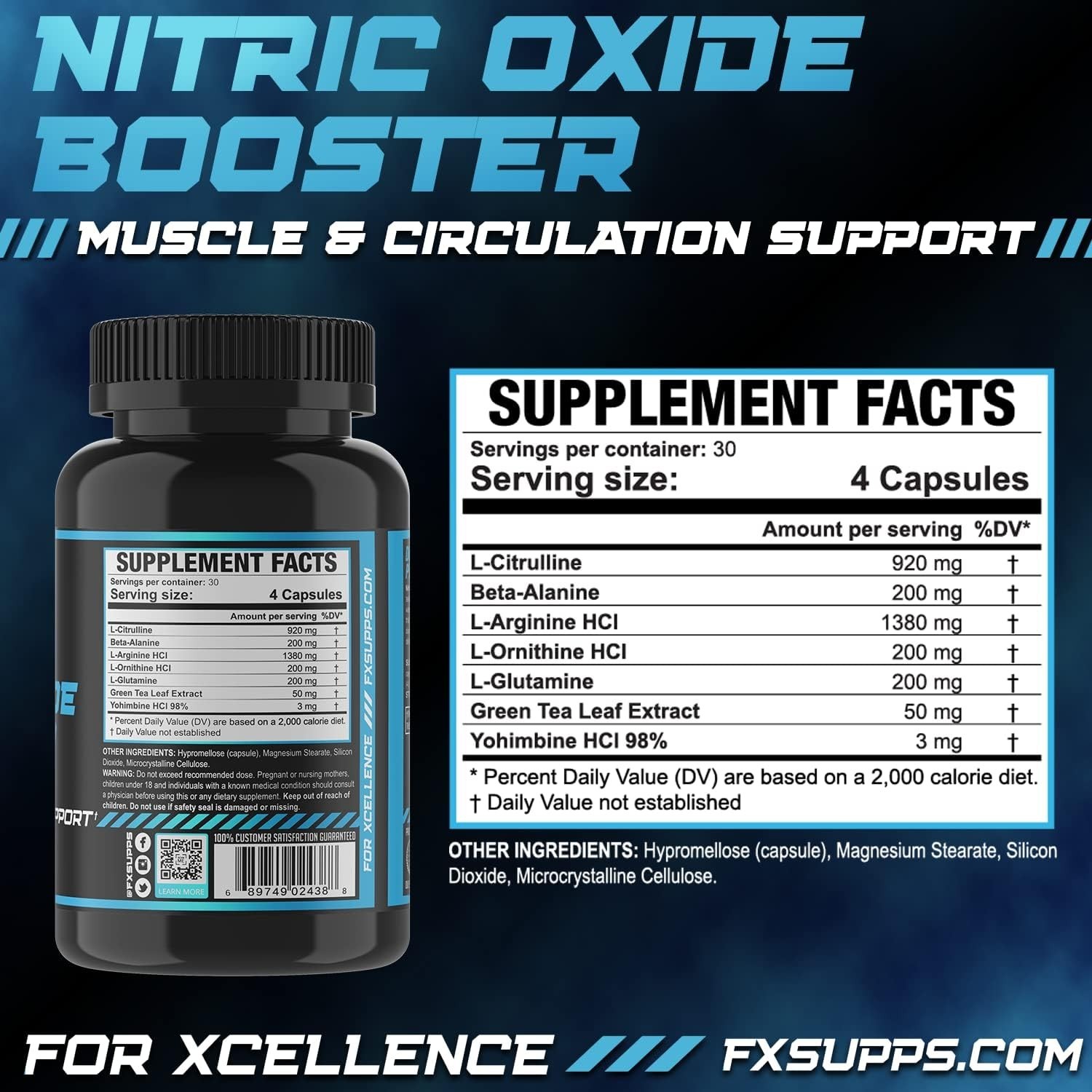 FXSUPPS Nitric Oxide Booster 240ct (3-Pk) Made in USA, L-Arginine, Beta-Alanine