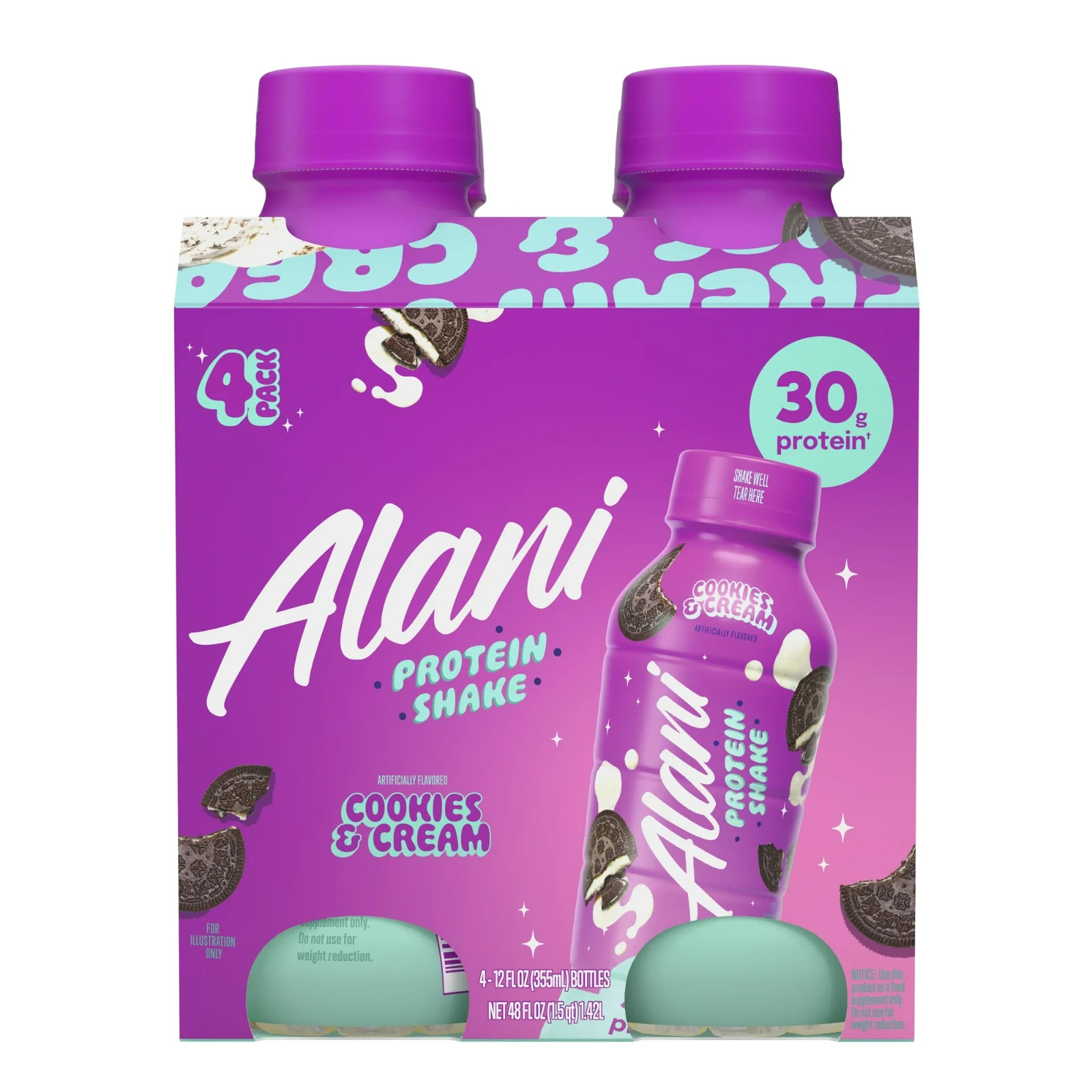 3 Pcs Alani Nu Protein Shake Cookies & Cream 12 oz Bottles 4 Pk | 12 Count Total