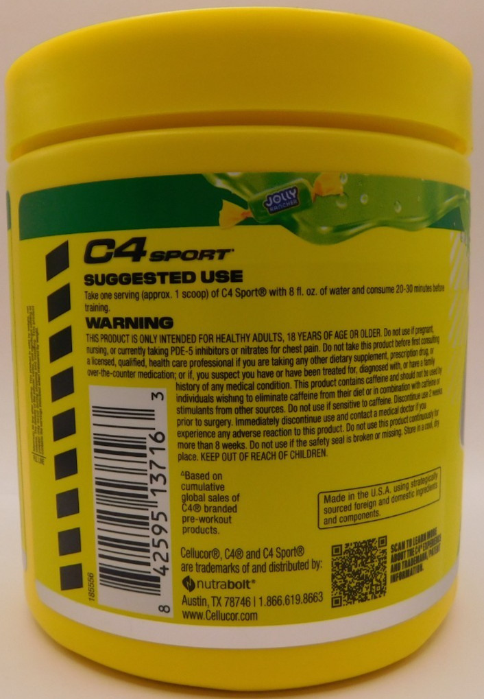 C4 Sport Pre Workout Powder Jolly Rancher Green Apple 8.7oz Exp: 2/27+ New