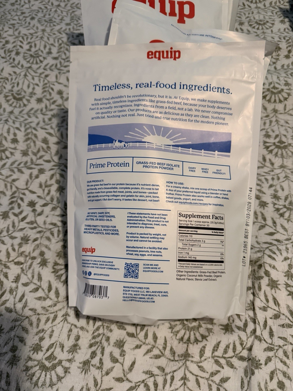 Equip Foods Prime Vanilla Protein Powder Clean, Grass Fed Beef Protein Powder