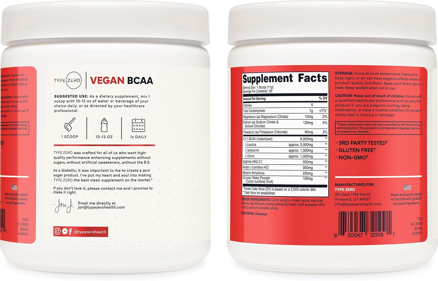 Ultra Clean Vegan BCAA Powder + Electrolytes (Tropical Fruit Punch | 6G) 2:1:1 S