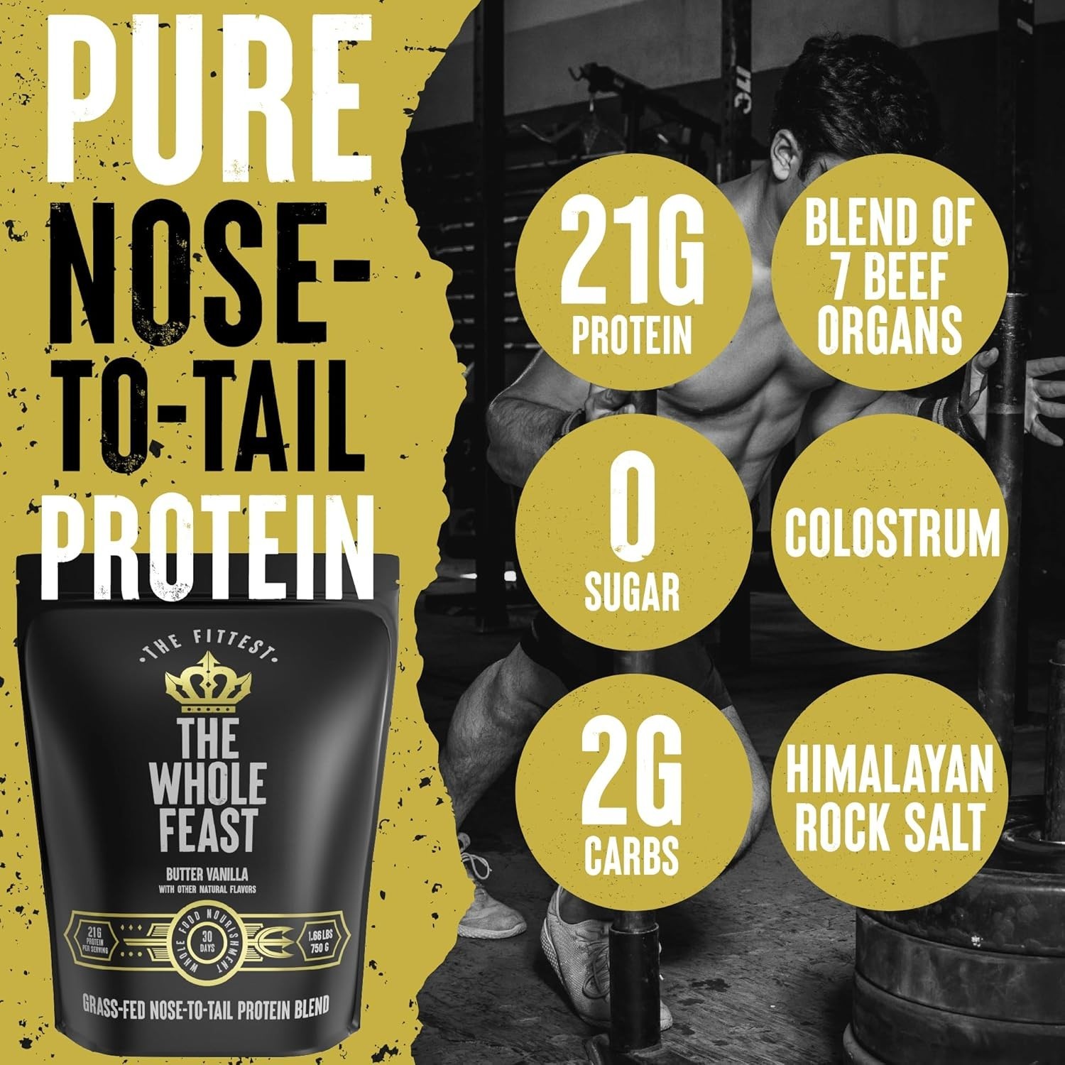 New Grass Fed Beef Protein Powder Butter Vanilla 21g Protein Collagen