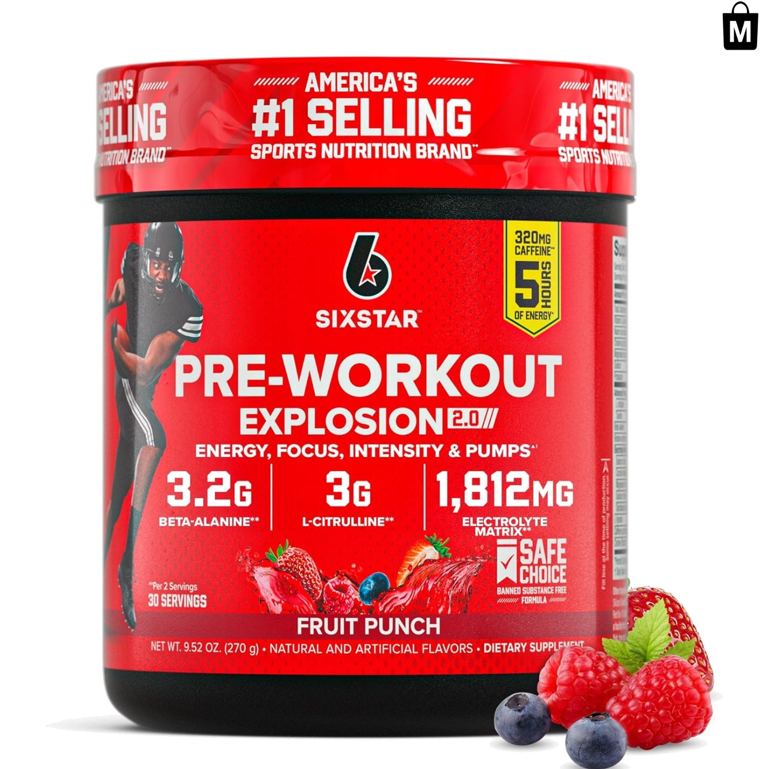 30 Servings of SIXSTAR Pre-Workout Powder – Beta-Alanine & Caffeine Energy Boost