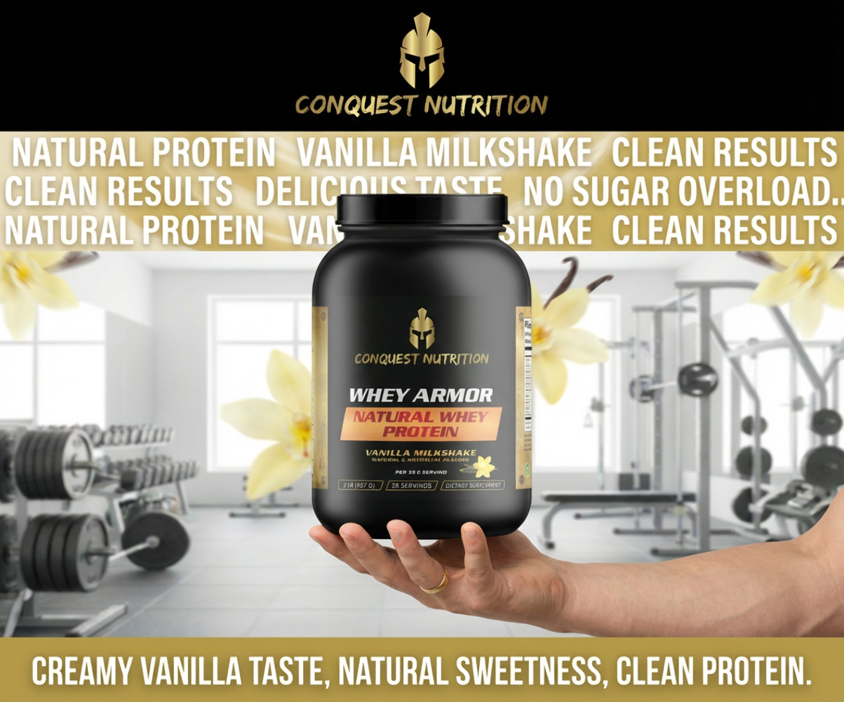 Conquest Whey Armour Natural Protein Vanilla Milkshake 2lb Stevia Protein Powder