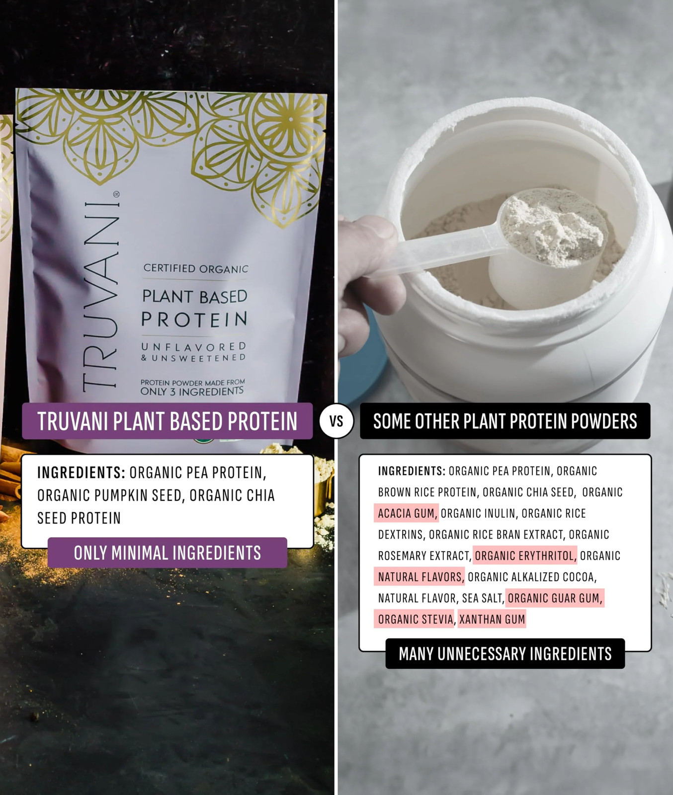 Truvani Organic Plant-Based Protein Powder, Unflavored, 9.88 oz