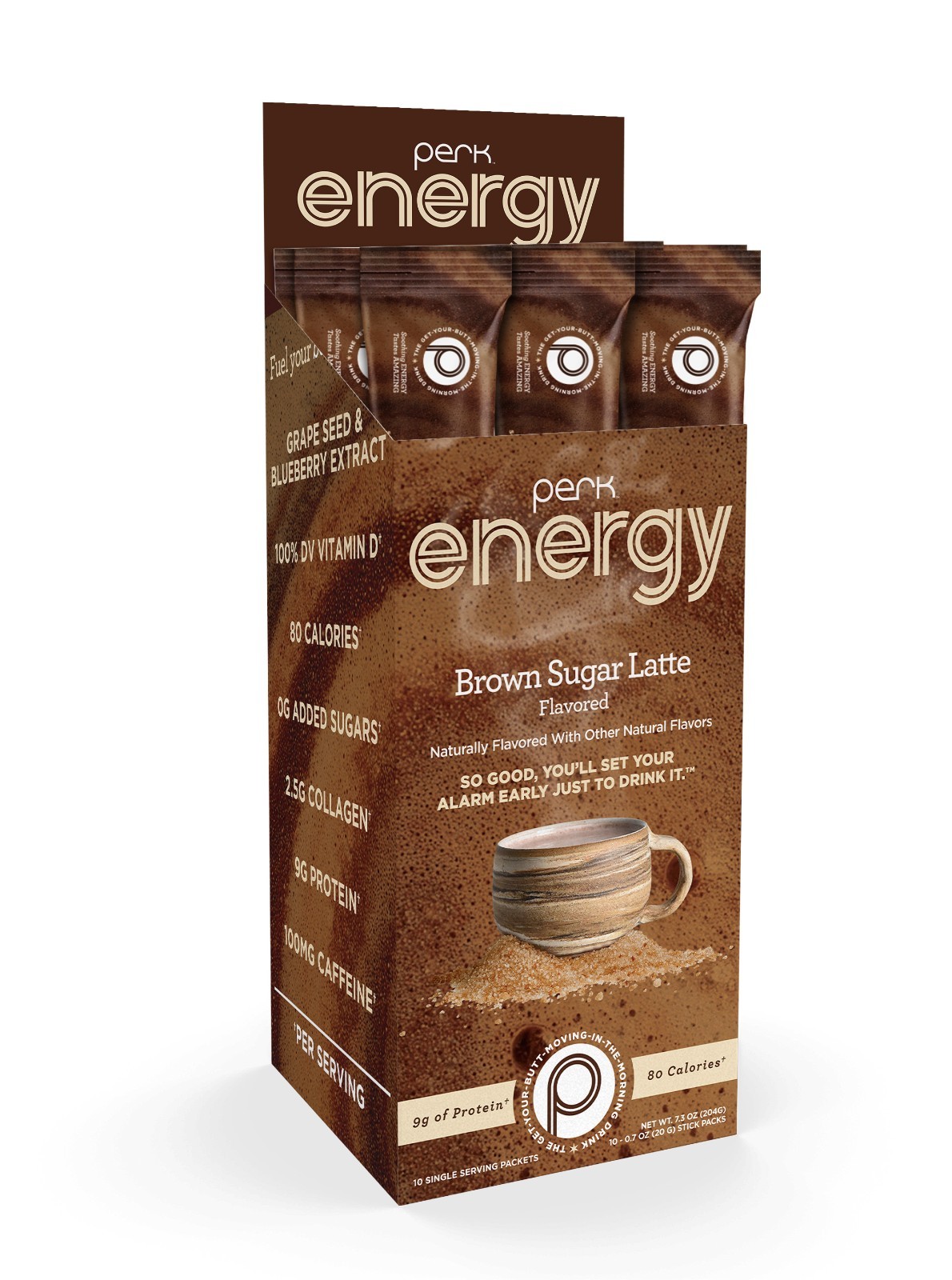 Perk Energy Drink Mix (Brown Sugar Latte) 10 Stick Packs – Coffee Alternative