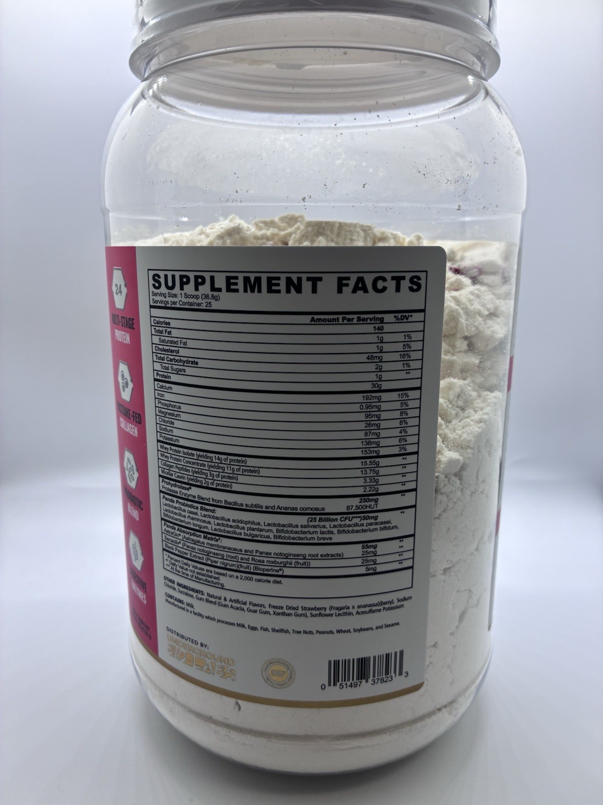 PandaSupplements FUEL Protein Powder Berries & Cream Low Sugar High Protein