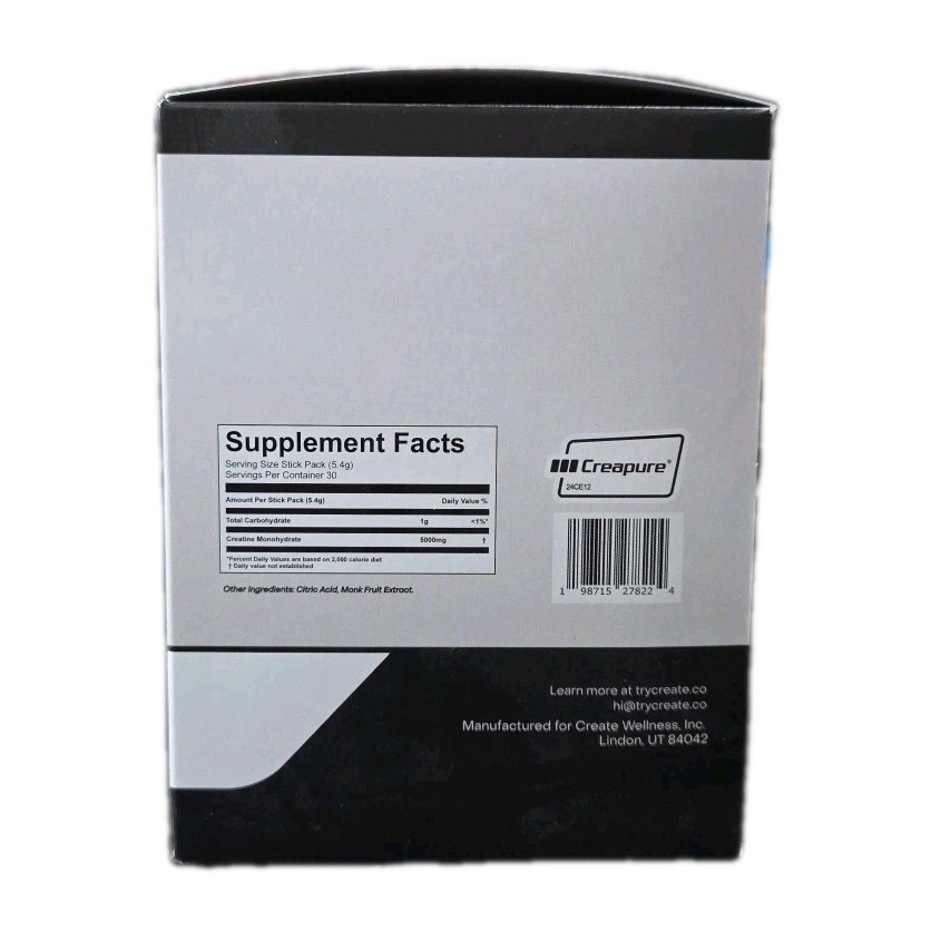 Create Single Serve Creatine Monohydrate Powder – 5g 6.3 Ounce – 30 STICKS