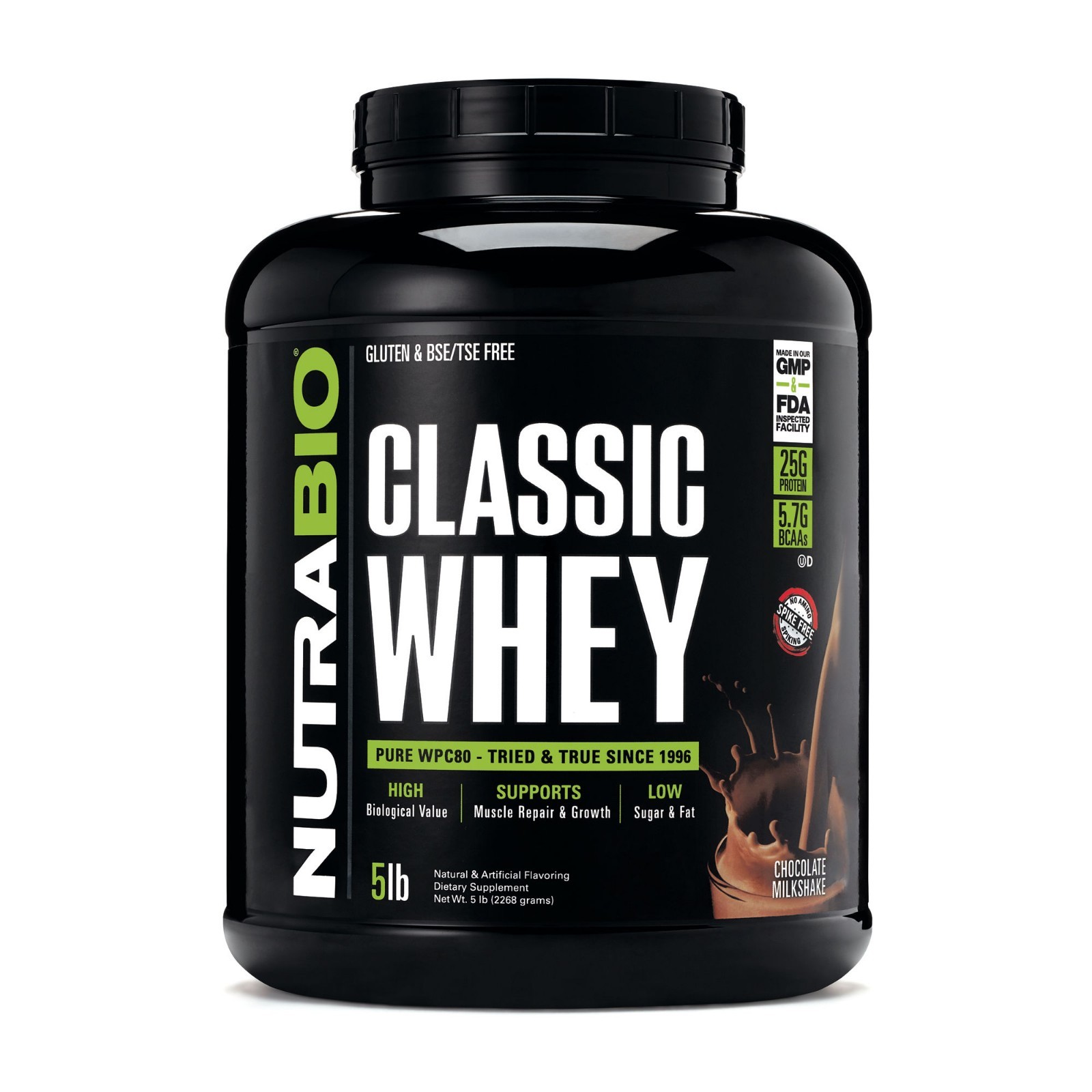 NutraBio Classic Whey 5lb 100% Whey Protein Concentrate Non-GMO USDA Kosher Whey