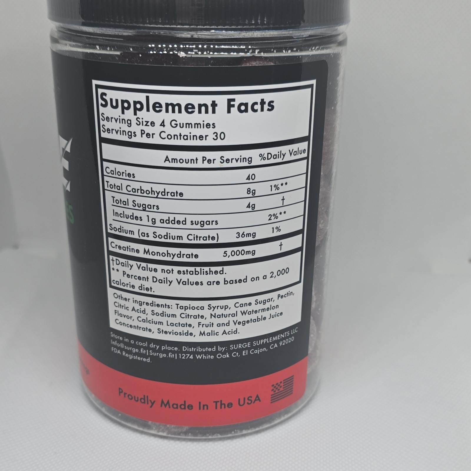 Surge Creatine Gummies Sour Watermelon 120ct 5g Non GMO, Vegan, Gluten Free