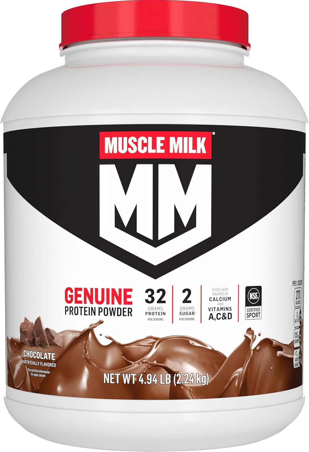 Muscle Milk Genuine Protein Powder, Chocolate, 4.94 Pound, 32 Servings, 32G Prot