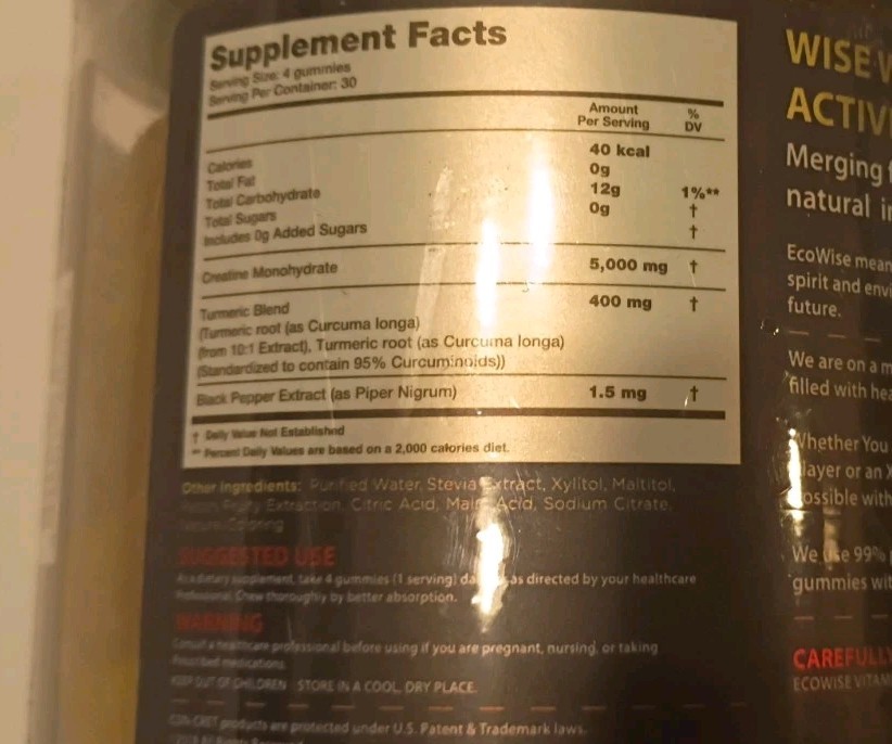4 Bottles EcoWise Wellness Creatine Monohydrate, Mango, 120 Gummies , 5000mg