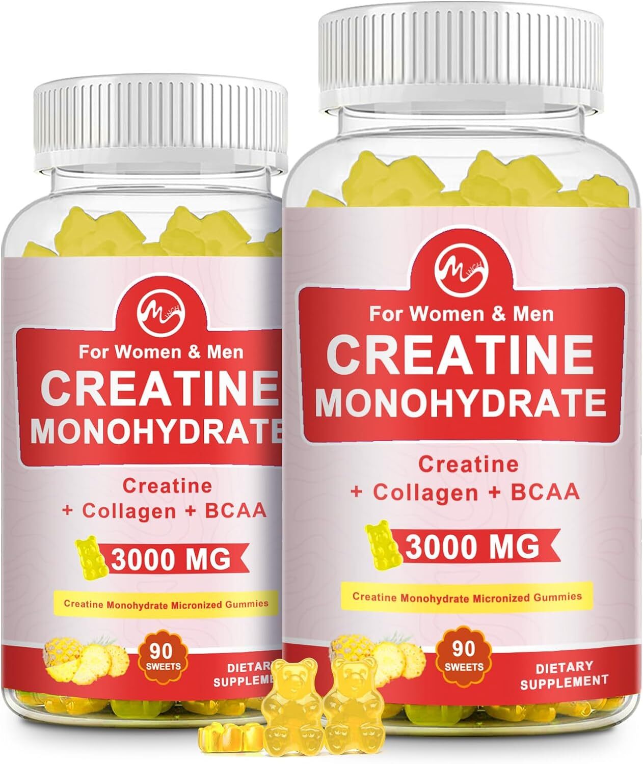 180Pills Creatine Monohydrate Gummies Pineapple FlavorEnergy Boost Improve