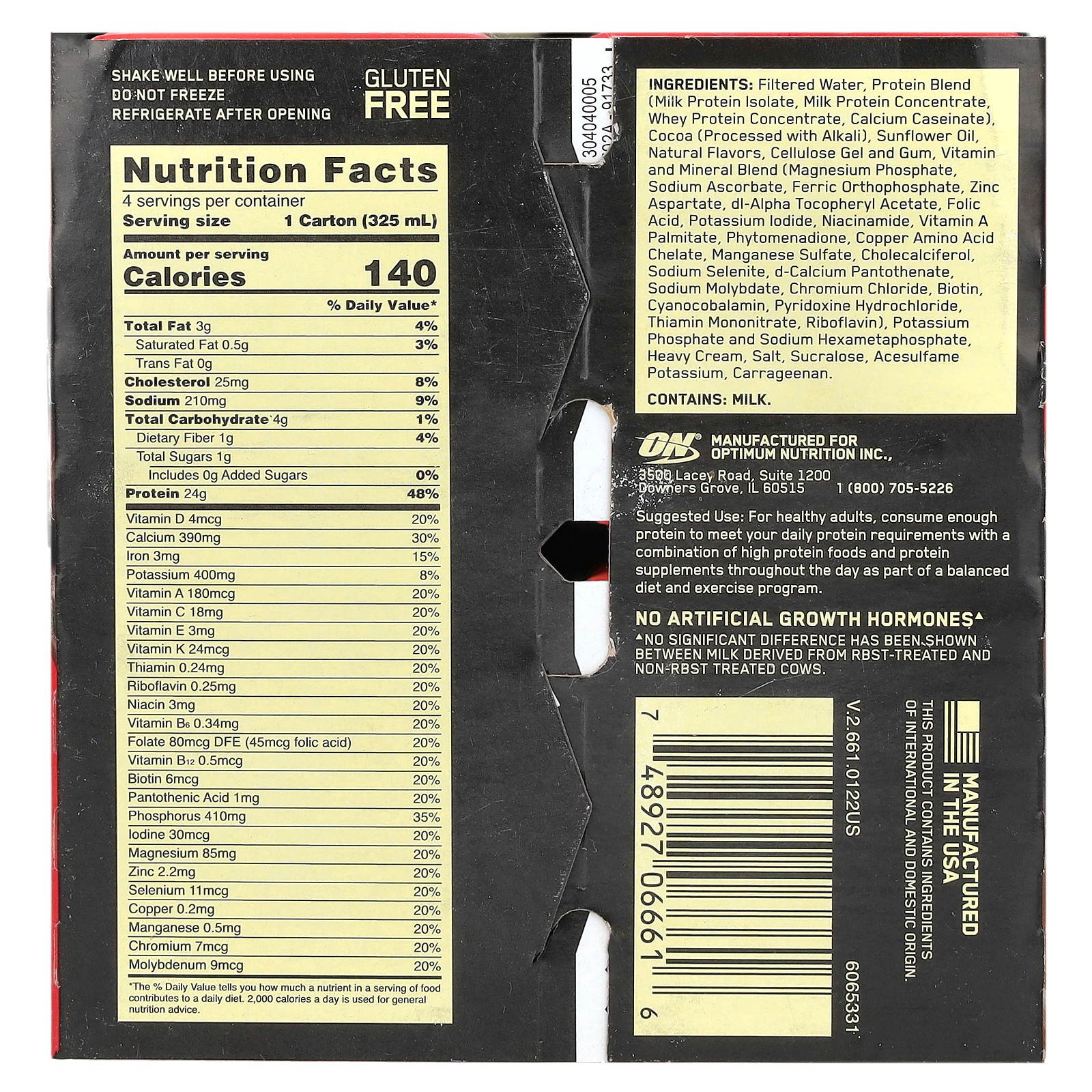 Gold Standard Protein Shake, Chocolate, 4 Cartons, 11 fl oz (325 ml) Each