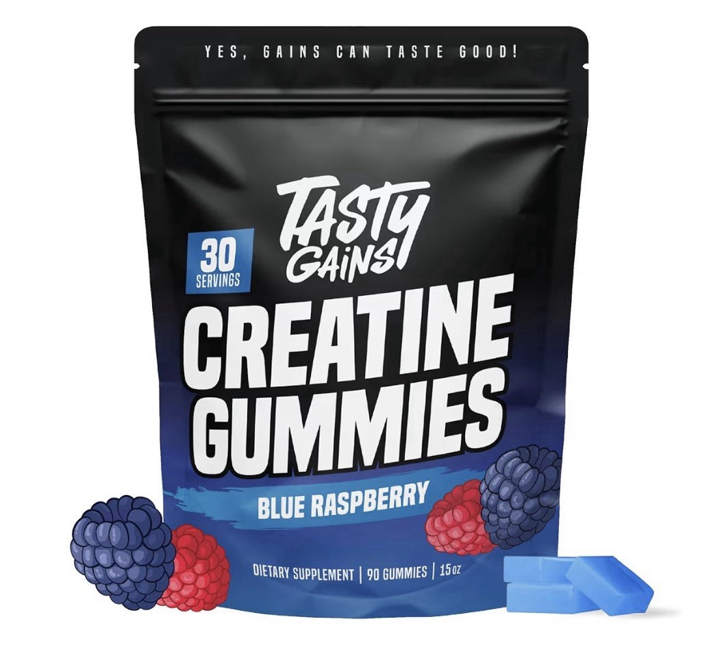 Tasty Gains Creatine Gummies Blue Raspberry 90 Count 30 Servings 15 oz