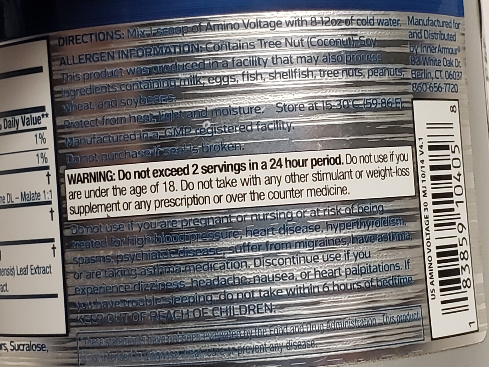 Inner Armour – AMINO VOLTAGE – Energized Amino Matrix – Blue Raspberry – 4/2024
