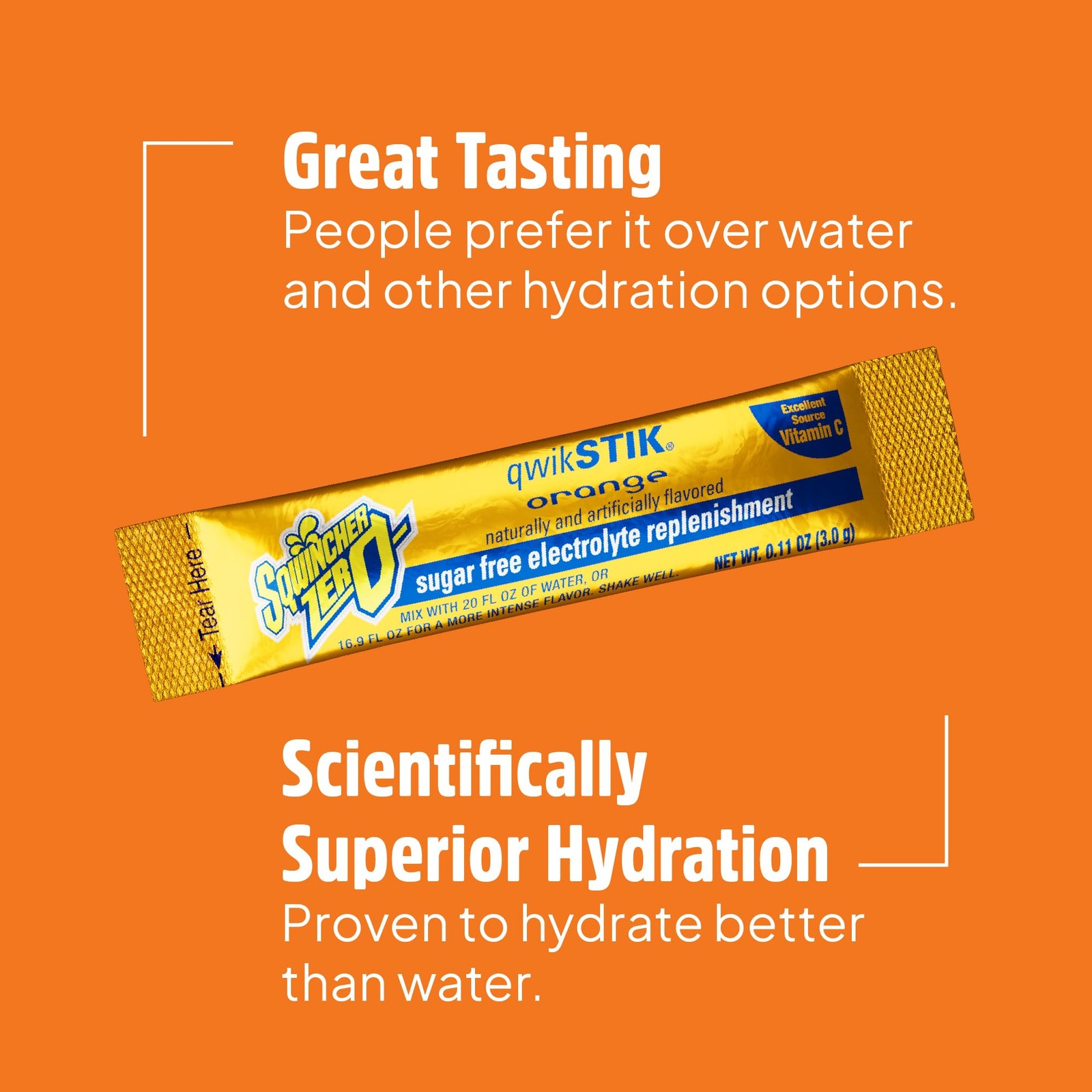 Sqwincher Zero Qwik Stik, Orange, Sugar Free, Low 0.11 Ounce (Pack of 50)