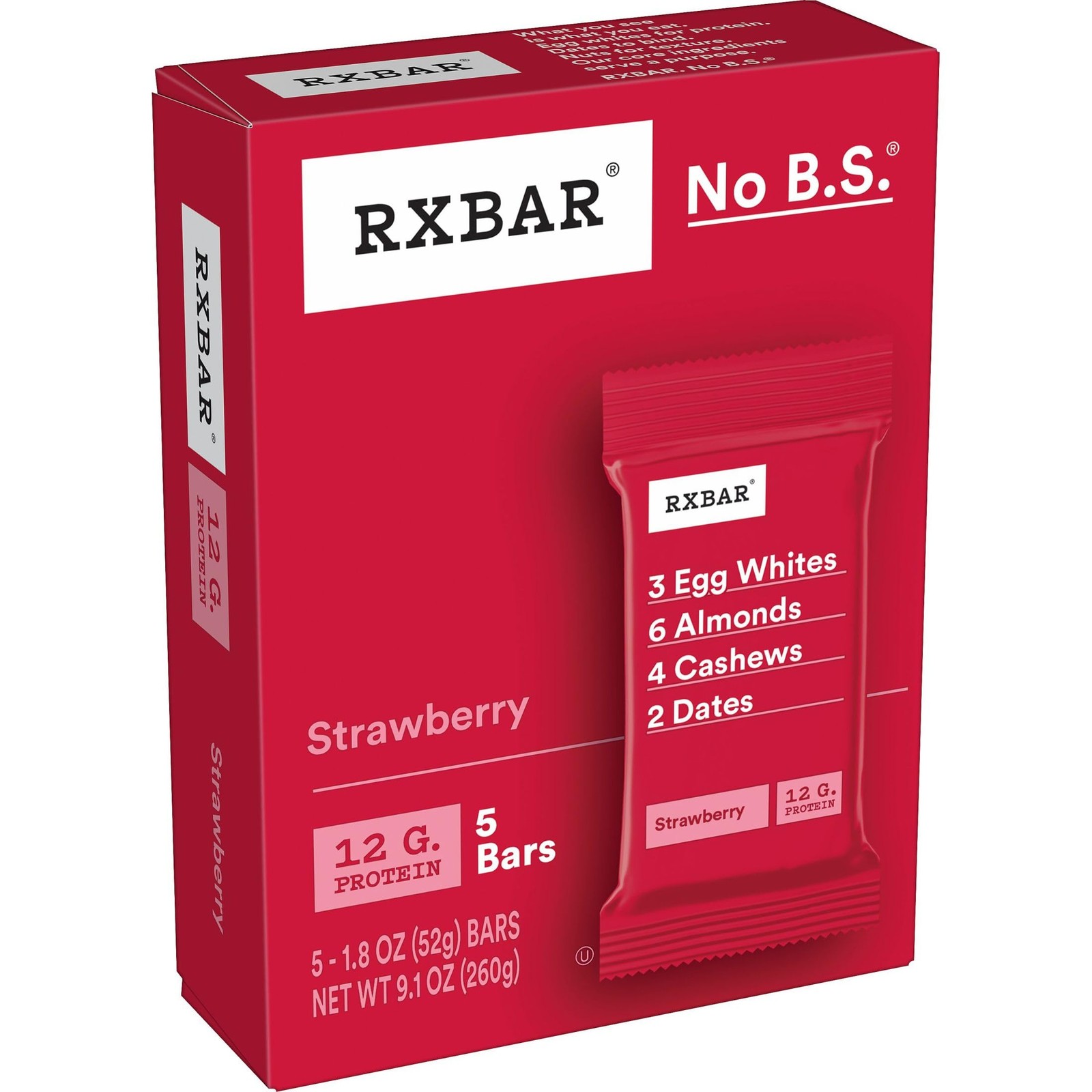Rxbar Protein Bars 12G Protein Gluten Snacks Strawberry 6 Boxes 30 Bars