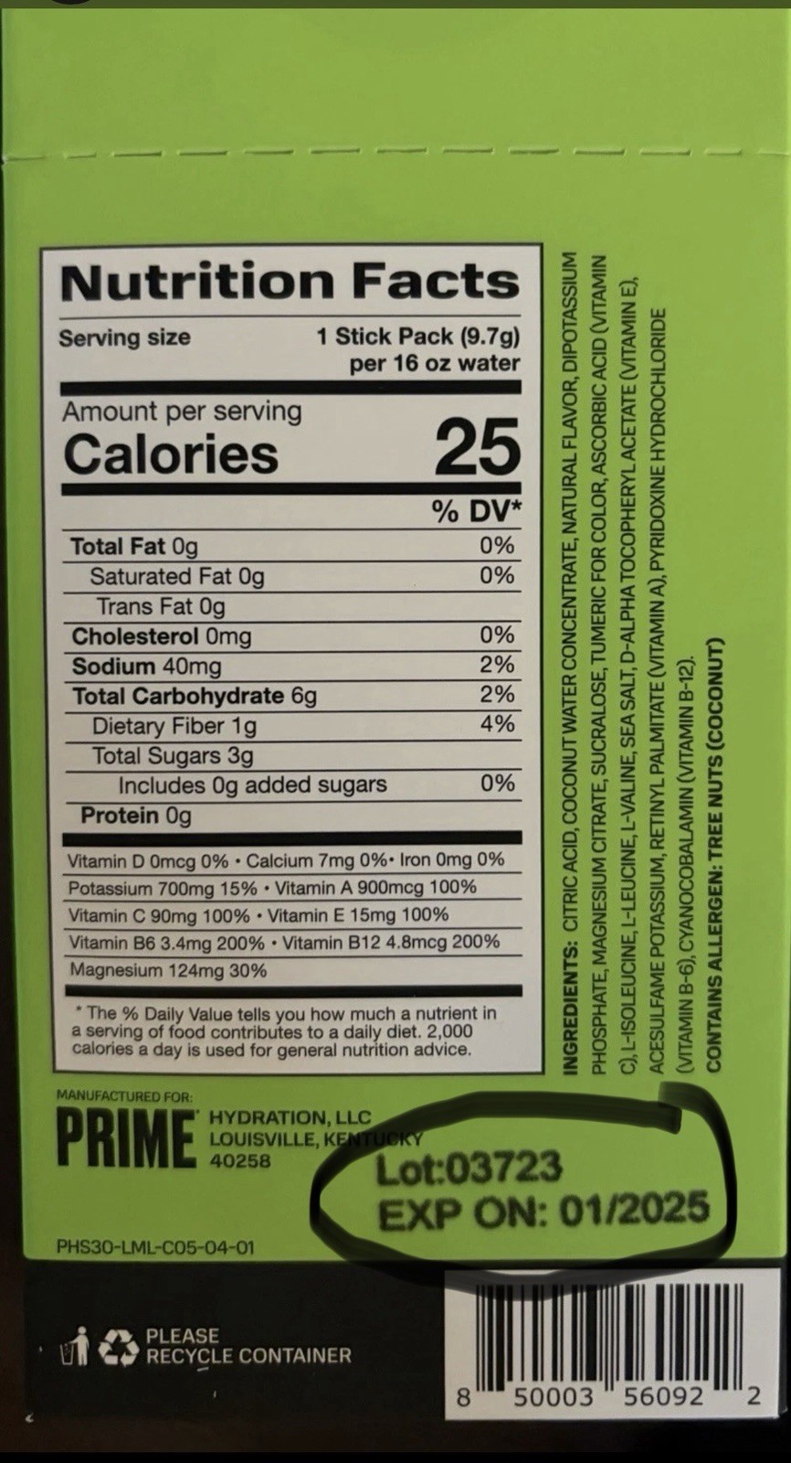 Prime Hydration + Sticks Lemon Lime 72 Sticks Total Lot of 12-check Exp. Date