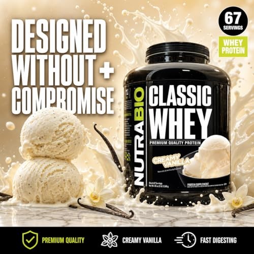 NutraBio Classic Whey Protein Powder Creamy Vanilla 5lb