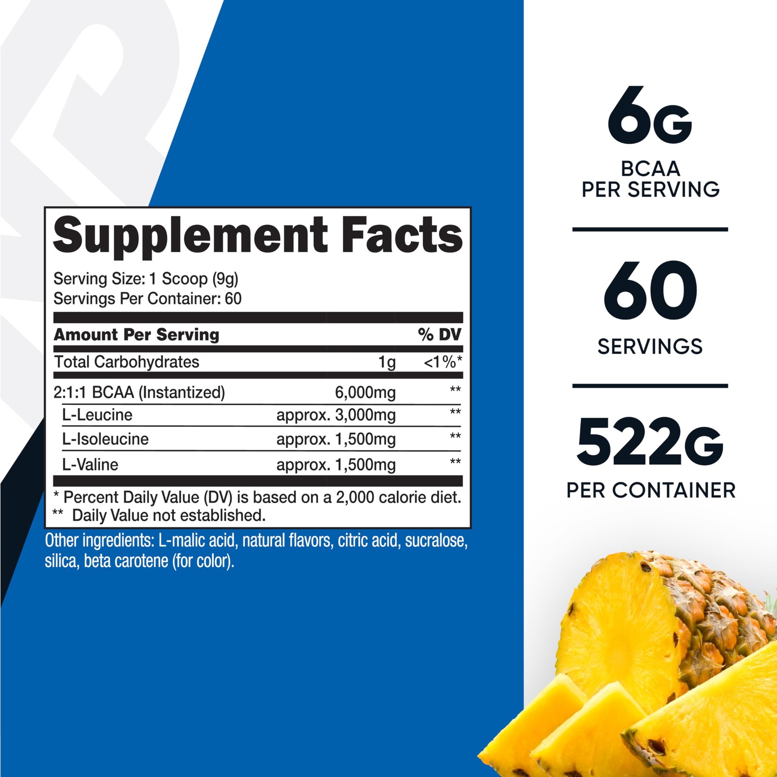 Nutricost BCAA Powder (Pineapple, 60 Servings) – 1.08 Pound (Pack of 1)