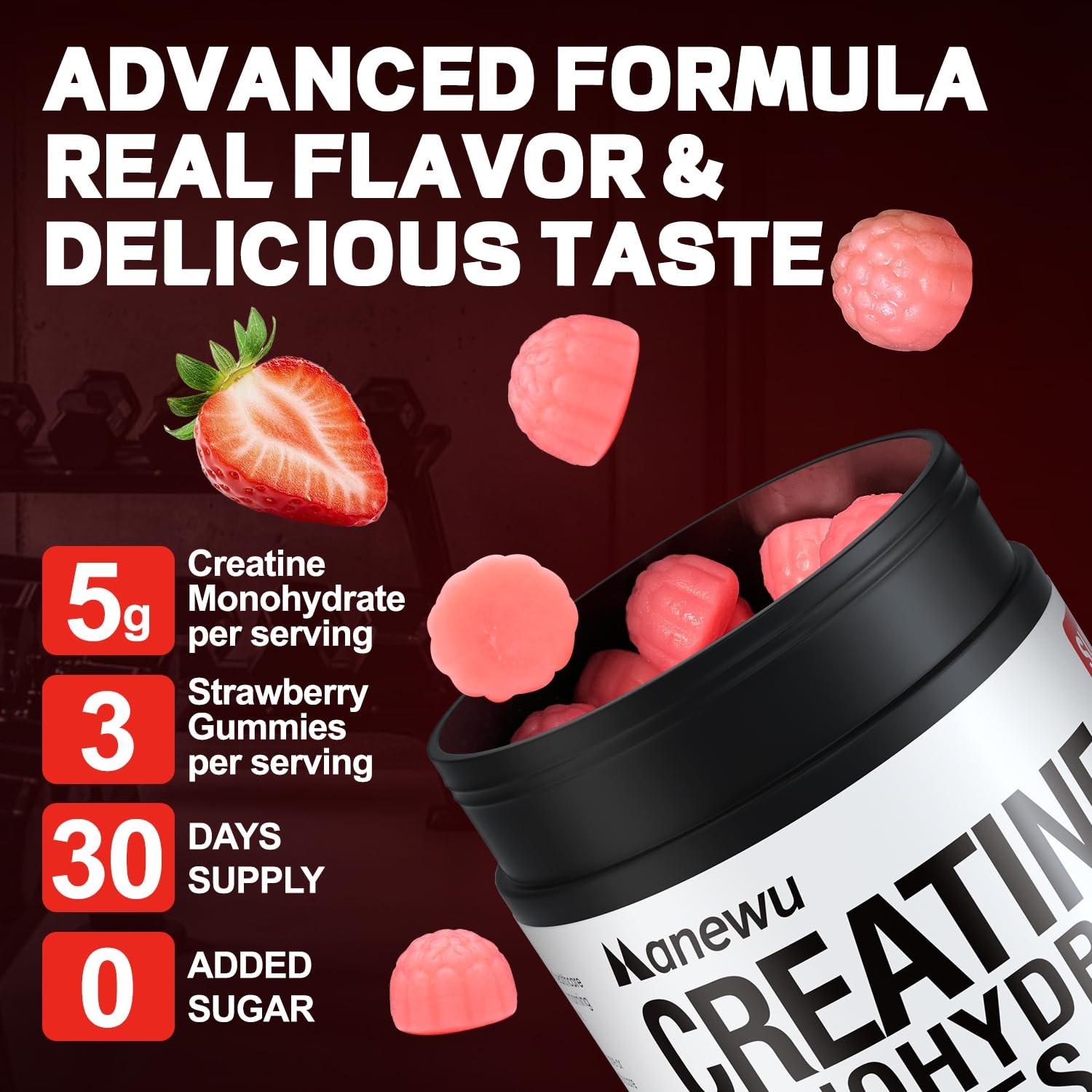 99.9% Creatine Monohydrate Gummies, 5000mg Creatine for Men & Women