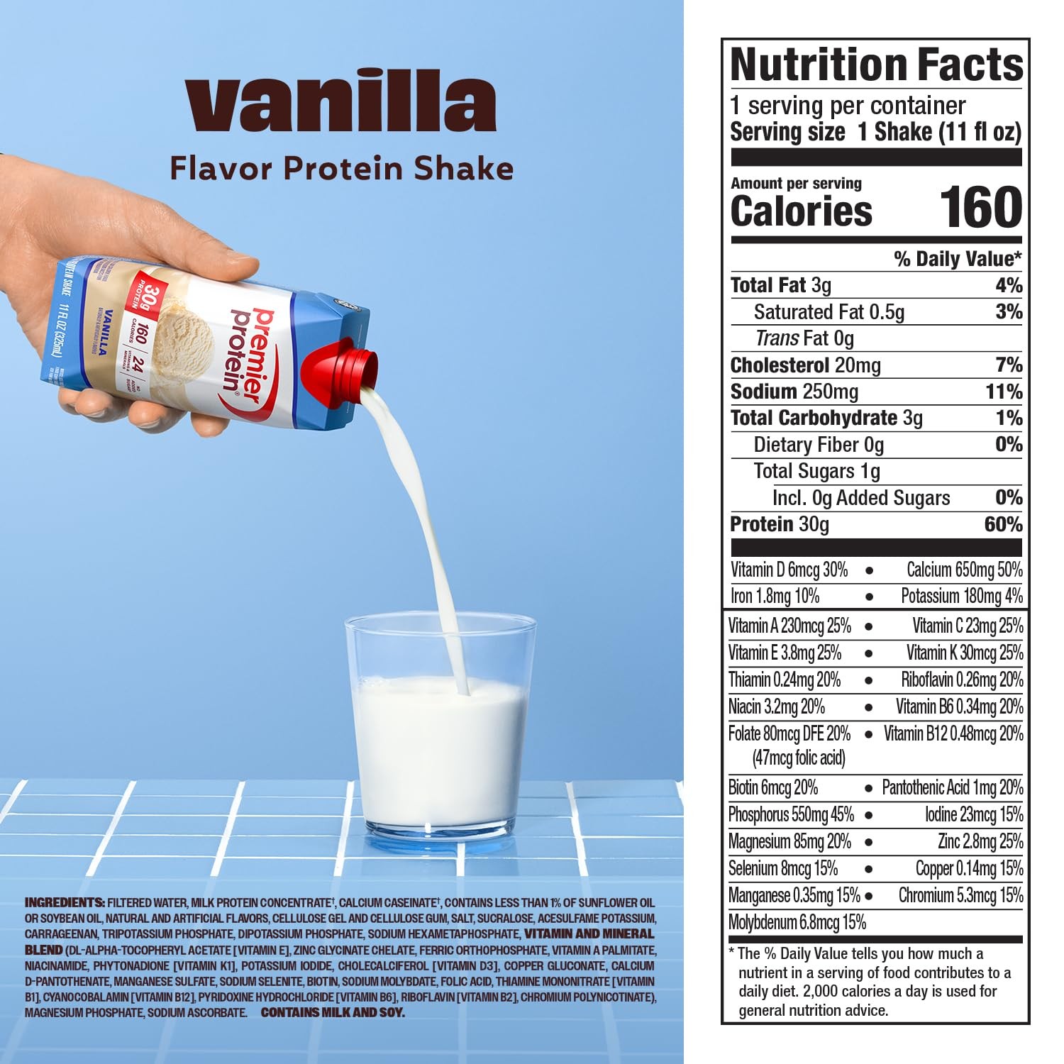 Premier Protein Shake, Vanilla, 30g Protein, No Added Sugar, 24 Vitamins Min…