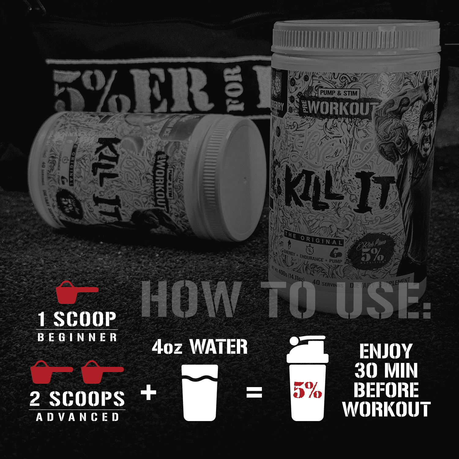 Rich Piana Kill It Pre-Workout Powder Supplement with Creatine & Caffeine for Pu