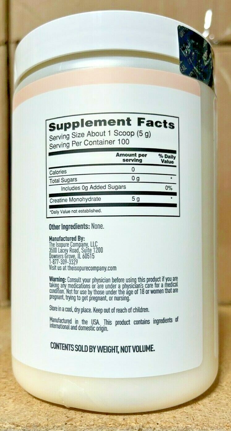 Nature’s Best Isopure Unflavored Creatine Monohydrate 500 Grams 100 Servings New