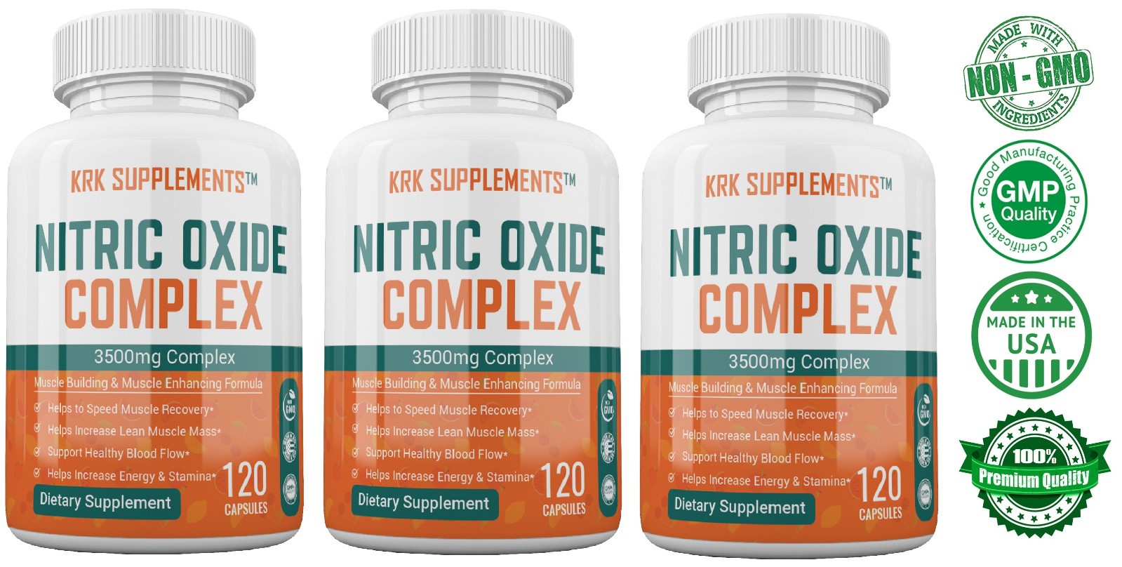 3 Nitric Oxide Complex 3500mg L-Arginine AAKG Muscle Pump Growth Pills