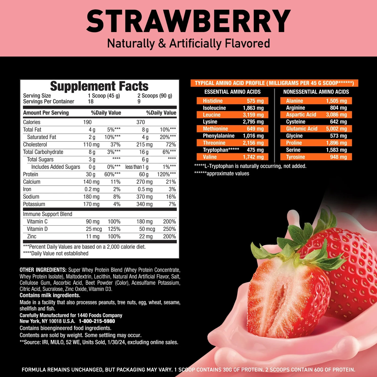 2P Body Fortress Super Advanced 100% Premium Whey Protein Powder, Strawberry
