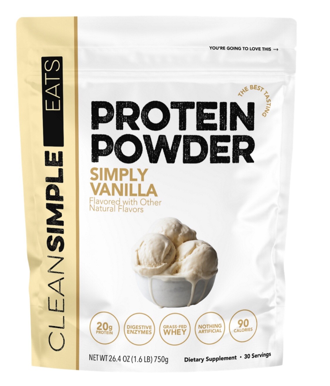 Clean Simple Eats Vanilla Whey Protein Powder 20 Grams Protein 30 Servings