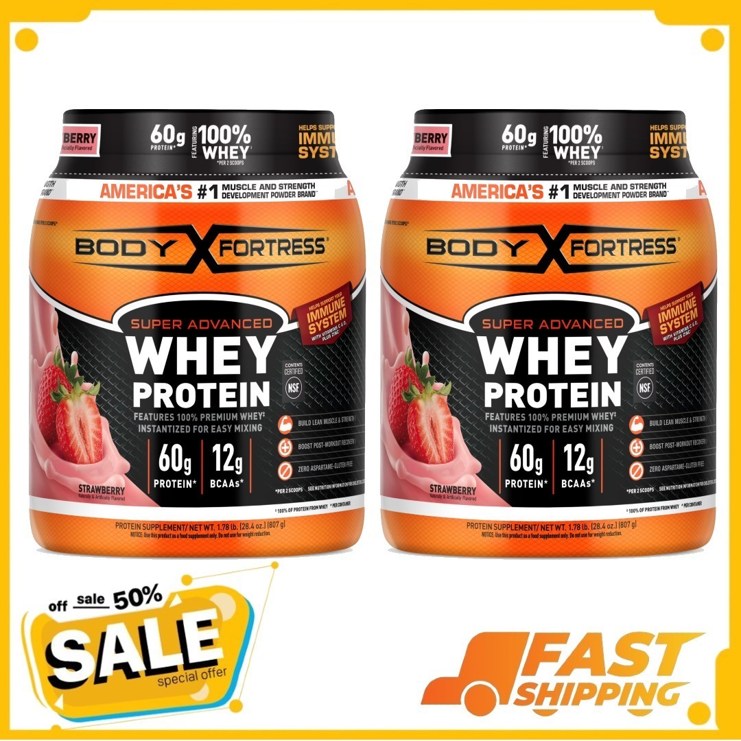 2P Body Fortress Super Advanced 100% Premium Whey Protein Powder, Strawberry,60g