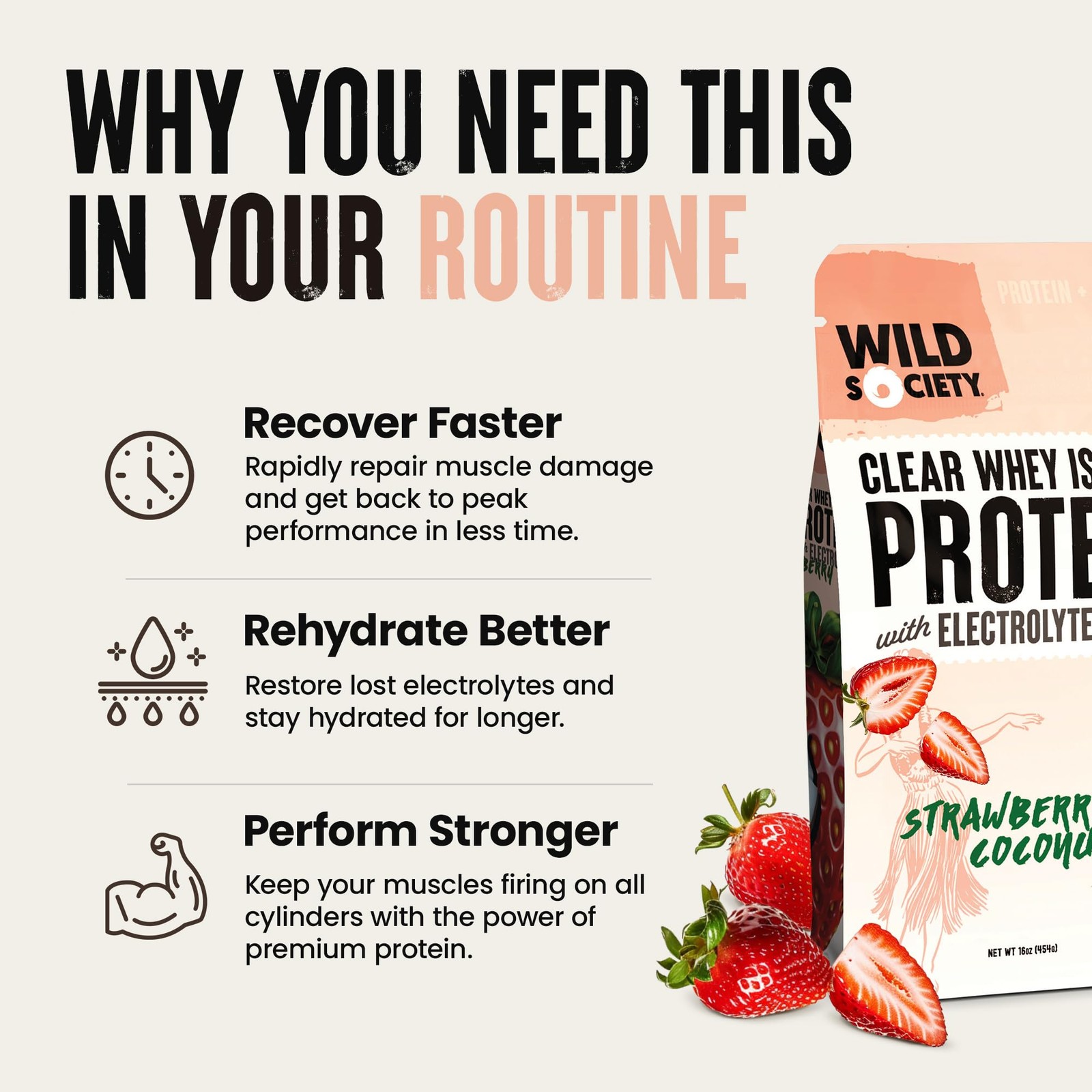 WILD SOCIETY Clear Protein Powder Electrolytes 20g Drink Zero Sugar Lactose-Free
