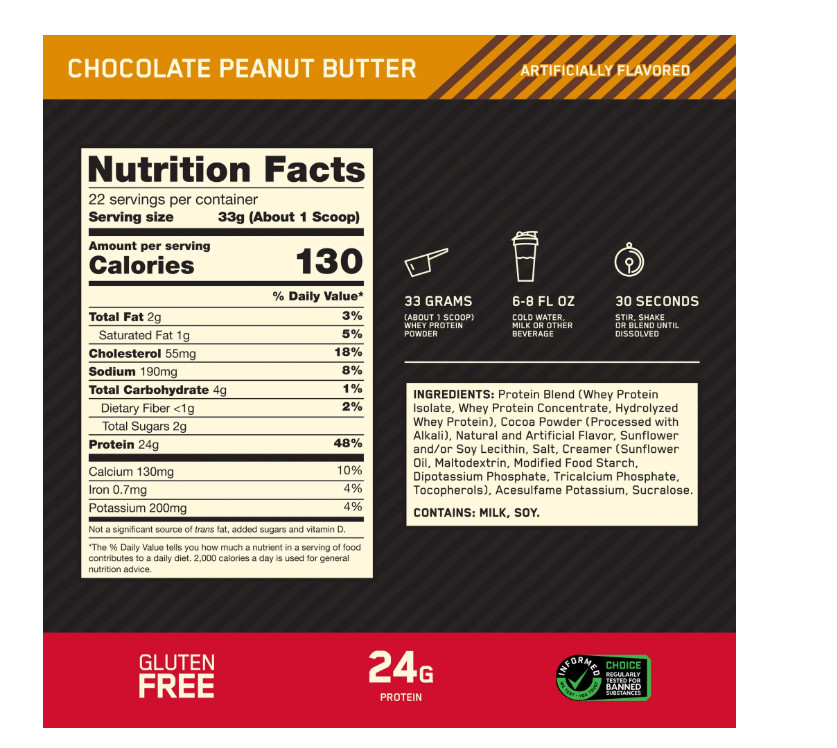 Optimum Nutrition Gold Standard Whey Chocolate Peanut Butter 22 Servings