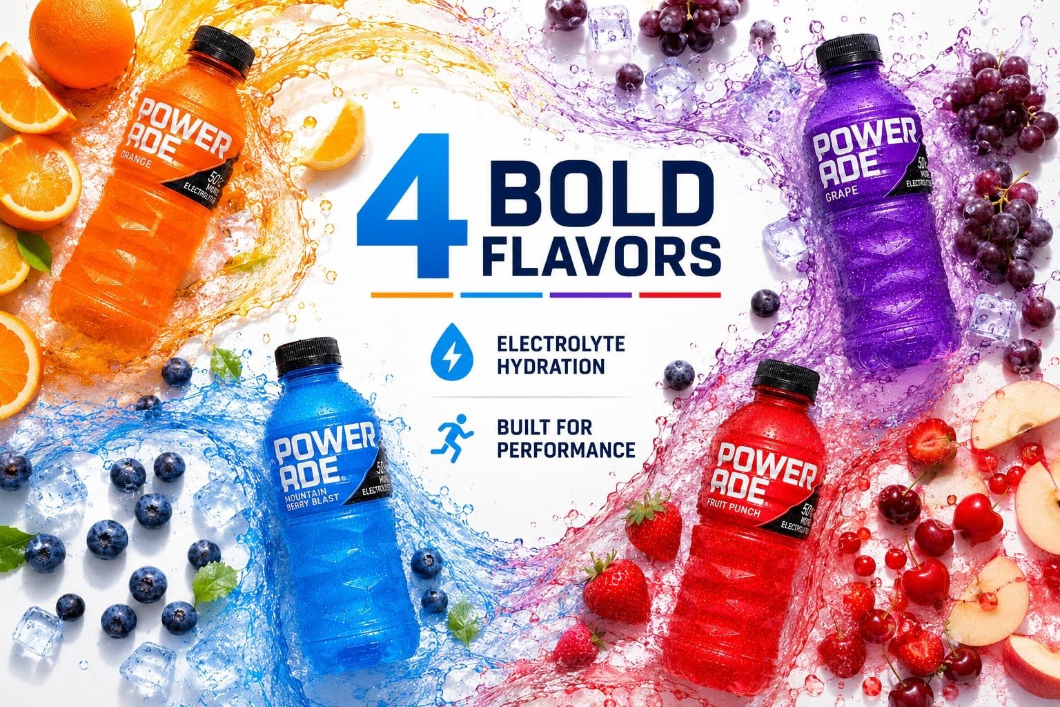 Electrolyte Sports Drink Variety Pack 12 Bottles – Mountain Berry, Orange, Grape