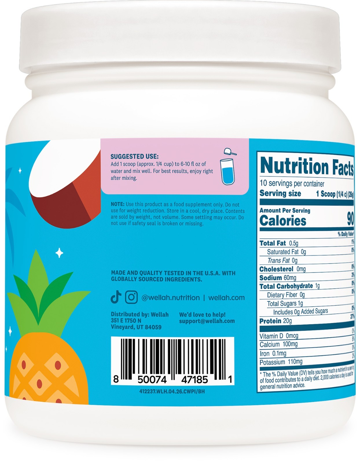 Wellah Clear Whey Protein Isolate Powder (Blue Hawaii) 10 Servings
