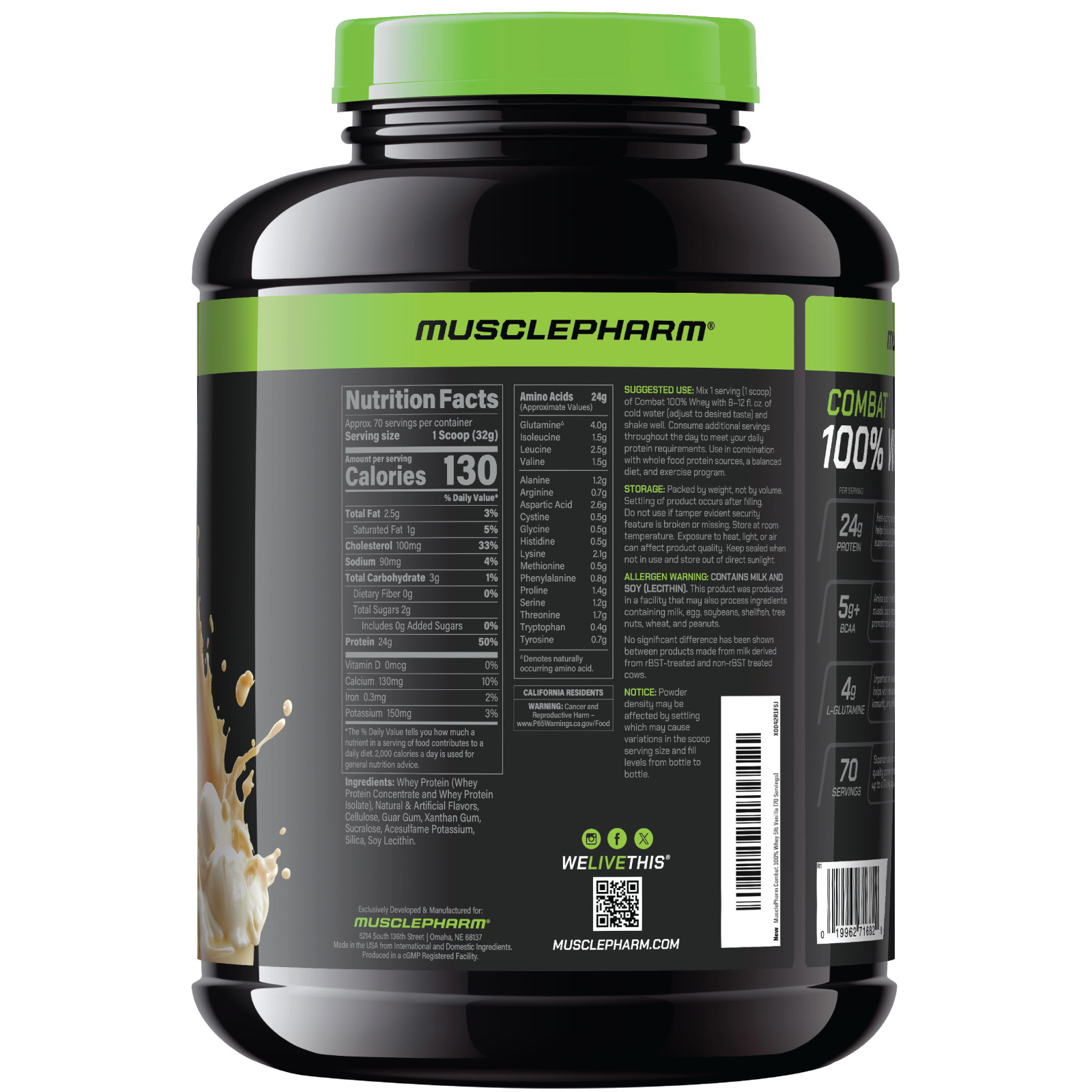 Combat® 100% Whey Protein Powder, Vanilla Ice Cream, 5 lbs (2.24 kg)