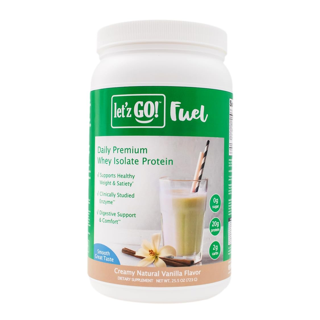 Letz Go Whey Protein Isolate Powder 2lb 30 Servings Vanilla Zero Sugar
