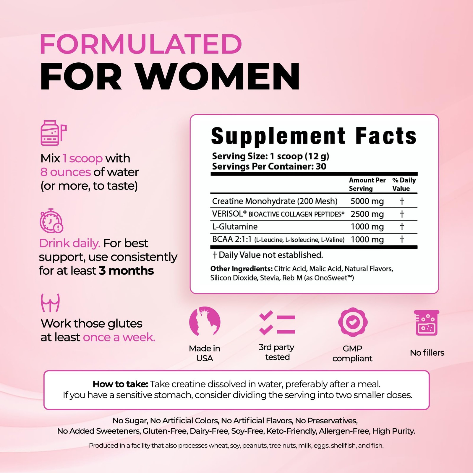 Bold Buns Creatine for Women – Supplement with 10.32 Ounce (Pack of 1), White