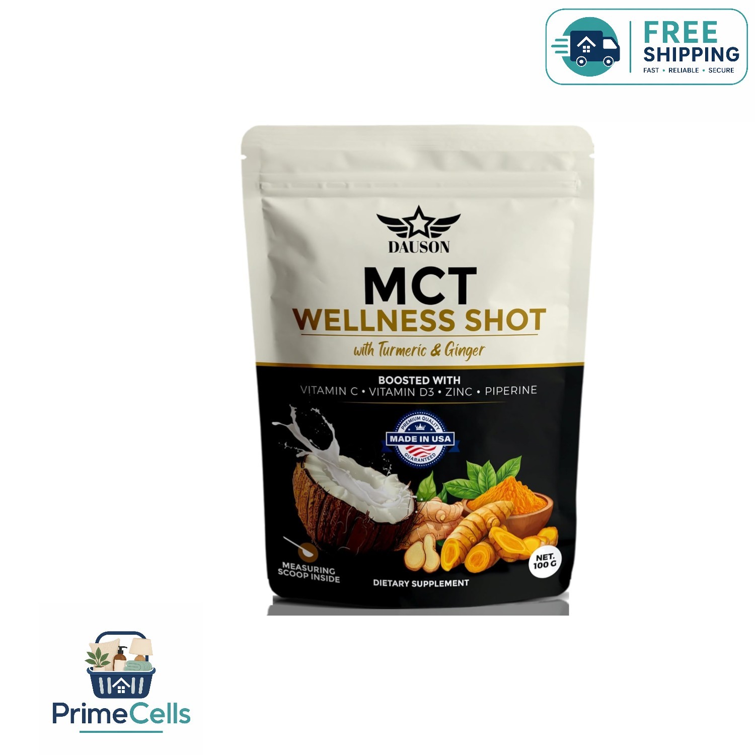 Energy & Immunity Booster: 100 Plant-Based MCT Shots with Turmeric Ginger